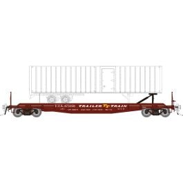 HO F30D 50' TOFC Flat Car w/trailer: TTX - Late Red: 6-Pack