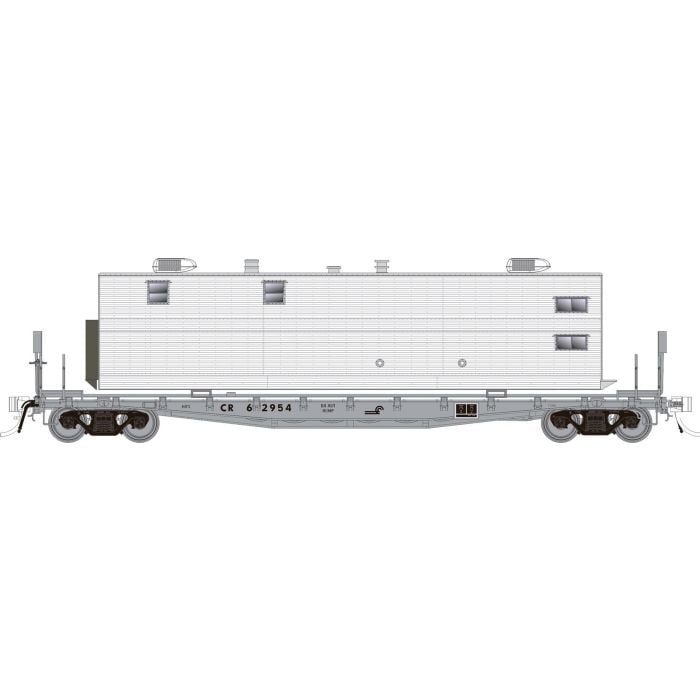 HO F30A 50' Flat Car w/Camp Van: CR - MOW: 3-Pack - Rapido Trains Inc.