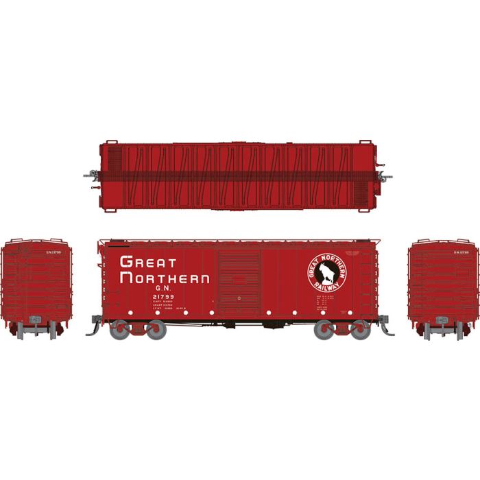 HO GN 40' Boxcar w/ Early IDNE: Great Northern - Vermilion: 6-Pack