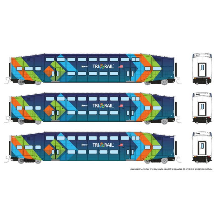 N Bilevel Commuter Car: TriRail - Dark Blue Scheme: Set #3