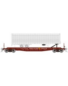 HO F30D 50' TOFC Flat Car w/trailer: TTX - Early Red: 6-Pack