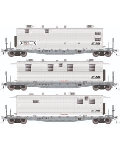 HO F30A 50' Flat Car w/Camp Van: NS - MOW: 3-Pack #2