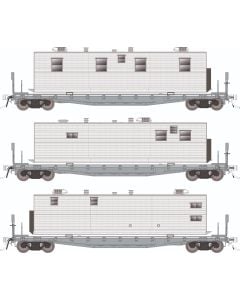 HO F30A 50' Flat Car w/Camp Van: Painted, Unlettered: 3-Pack