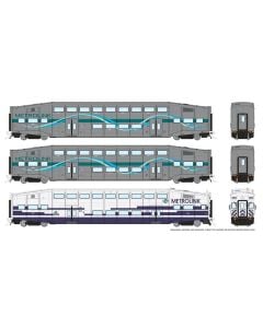 HO BiLevel Commuter Car: Metrolink - Ribbon: Set #1 (Cab: 632 Coaches: 101, 136)