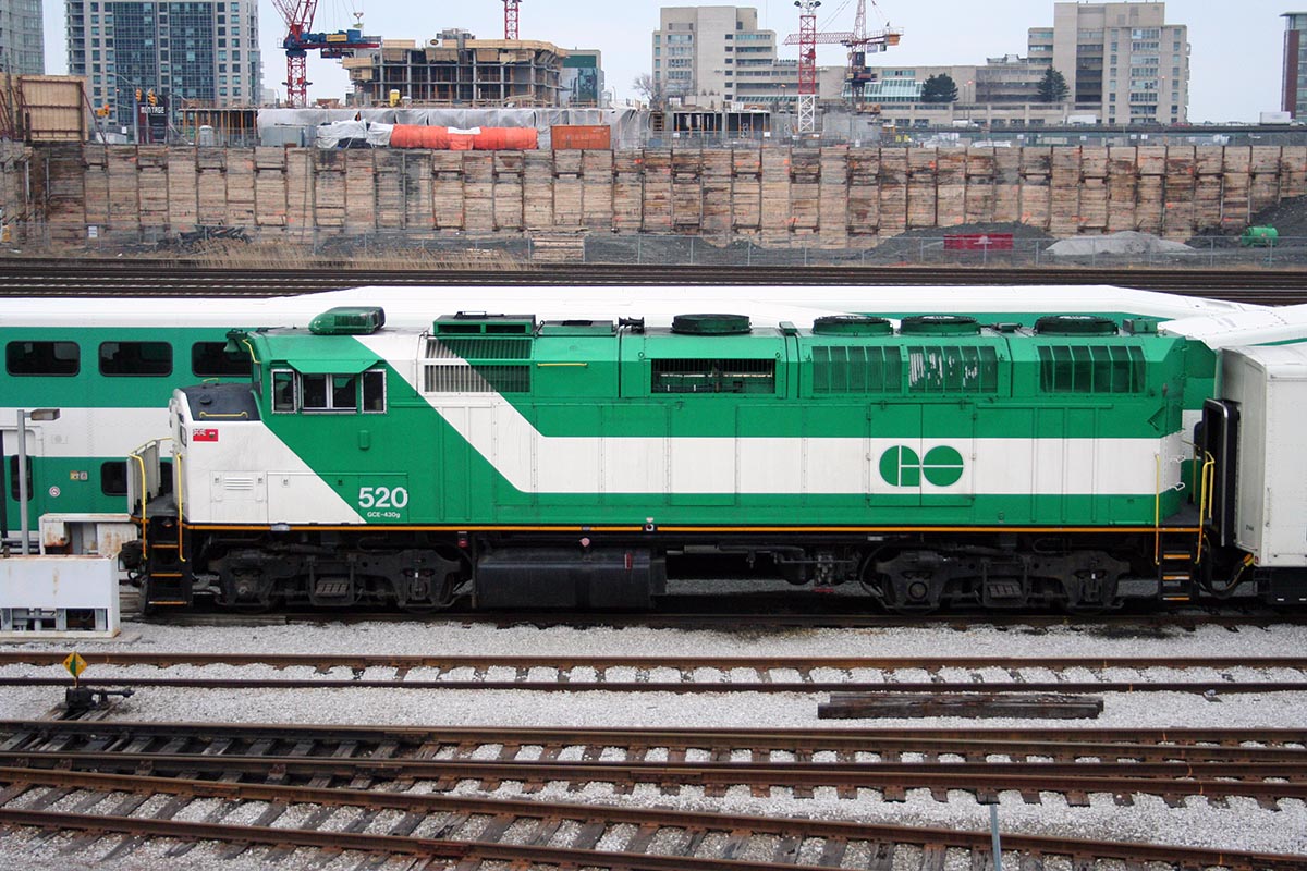 GO 520 sits and waits for its next piece of work in Toronto, Ontario in March, 2006. Photo by Brendan Frisina.
