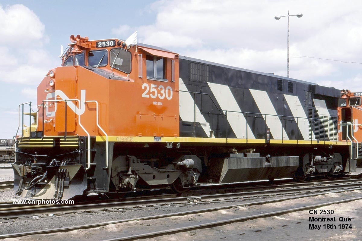CN 2530 at Montréal, Québec on May 18th, 1973. Photo by Micheal McIlwane, courtesy of CNRphotos.com
